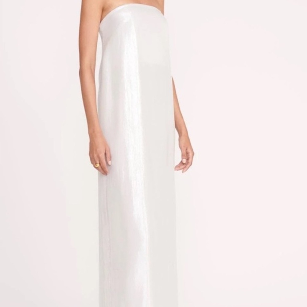 STAUD Strapless Maxi Dress in Shimmery White